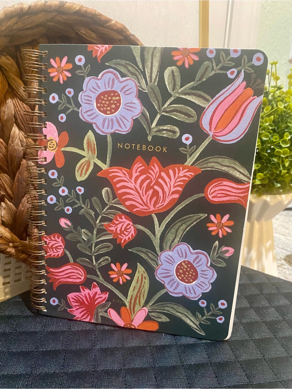 Rifle Paper Co. Floral Spiral Notebook in Dark Green, Red, Pink, Lavender